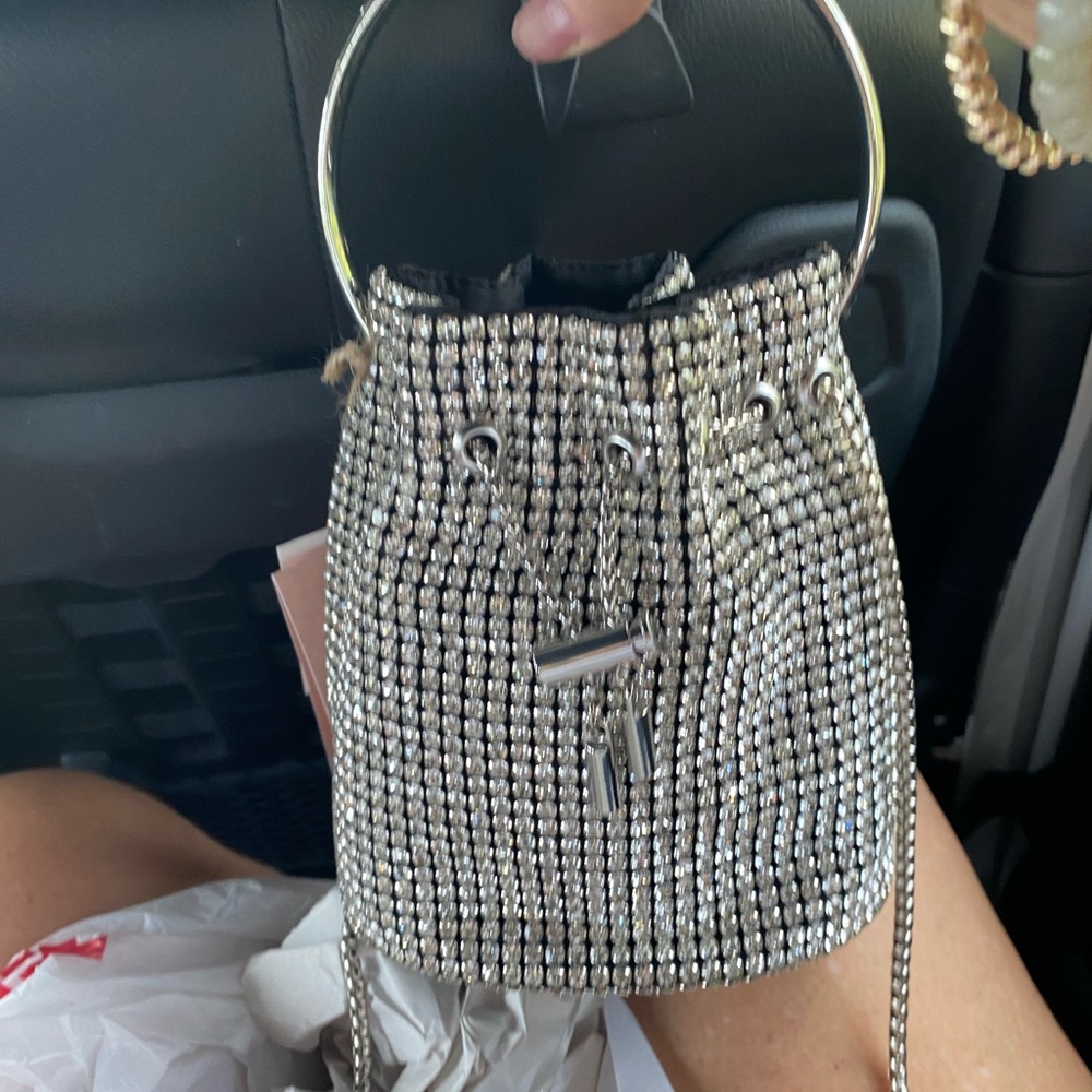 Expressions, NYC, Silver Rhinestone Bucket Bag